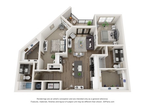 Floor plan for 2 beds, 2 baths, 1162 sqft